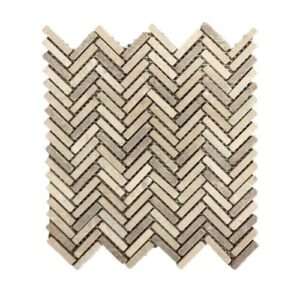 Stone Line Visgraat Mozaiek Tegel Kiezel - Suntraw - Beige / Bruin Ongeglazuurd 300x300mm