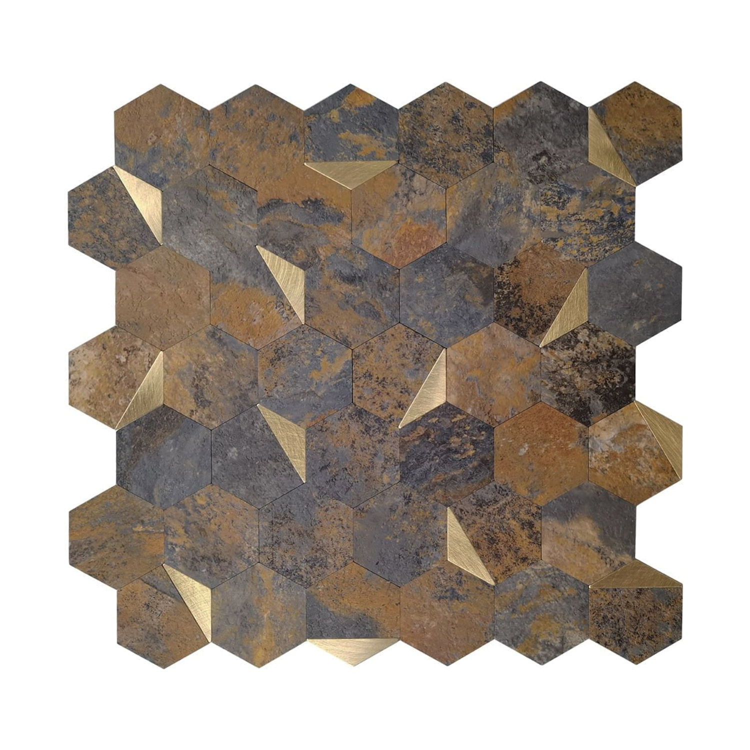 Mozaïek Isodeco Steenstrip Hexagon Zelfklevend 28.0x29.0 cm Roest Goud Isodeco