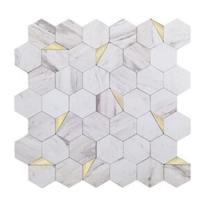 Mozaïek Isodeco Steenstrip Hexagon Zelfklevend 28.0x29.0 cm Goud Wit Marmer Isodeco