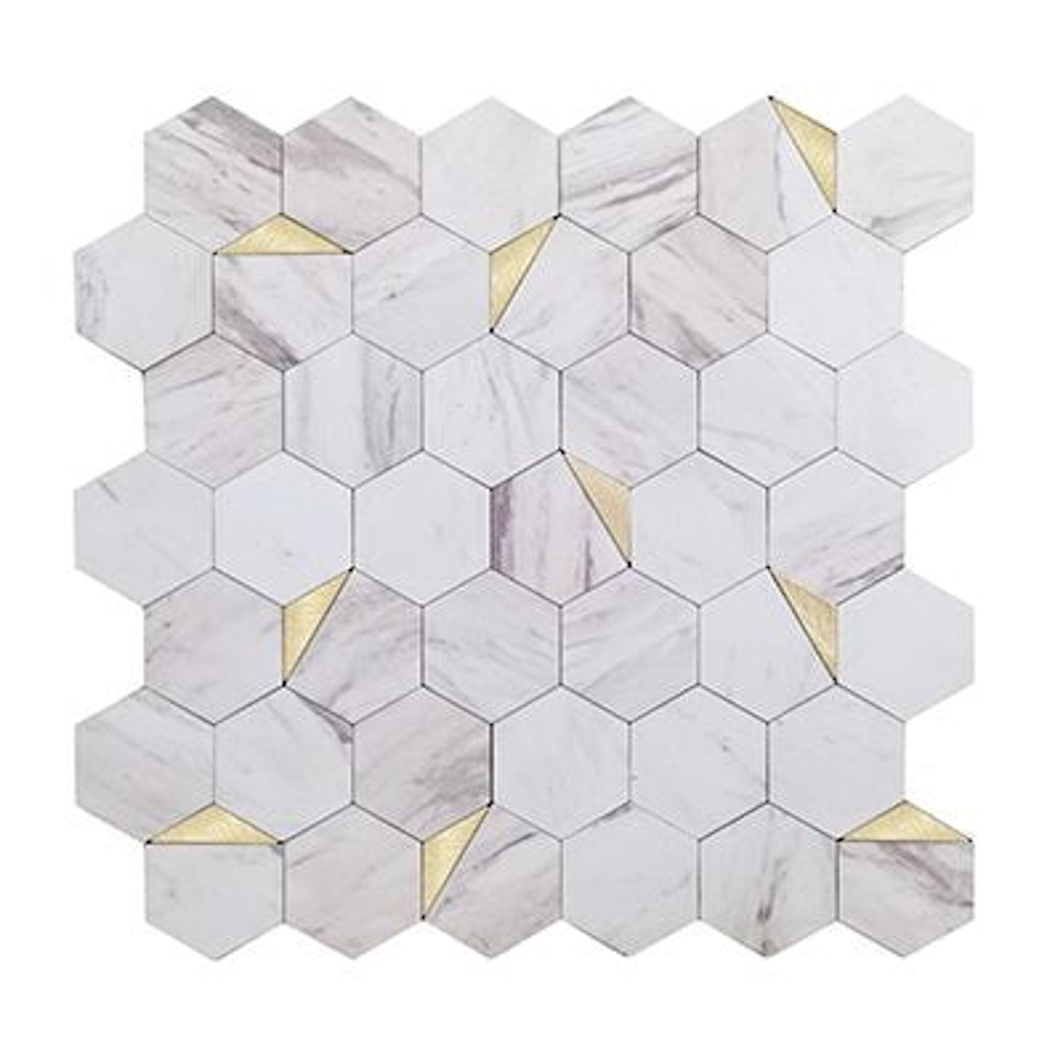 Mozaïek Isodeco Steenstrip Hexagon Zelfklevend 28.0x29.0 cm Goud Wit Marmer Isodeco