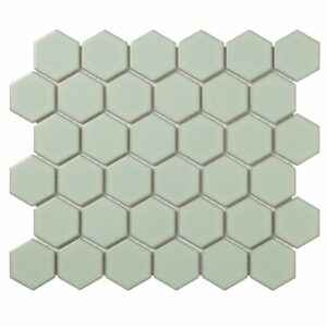 Mozaïek Barcelona 28.1x32.5 cm Geglazuurd Porselein Hexagon Glanzend Licht Groen Met Rand The Mosaic Factory