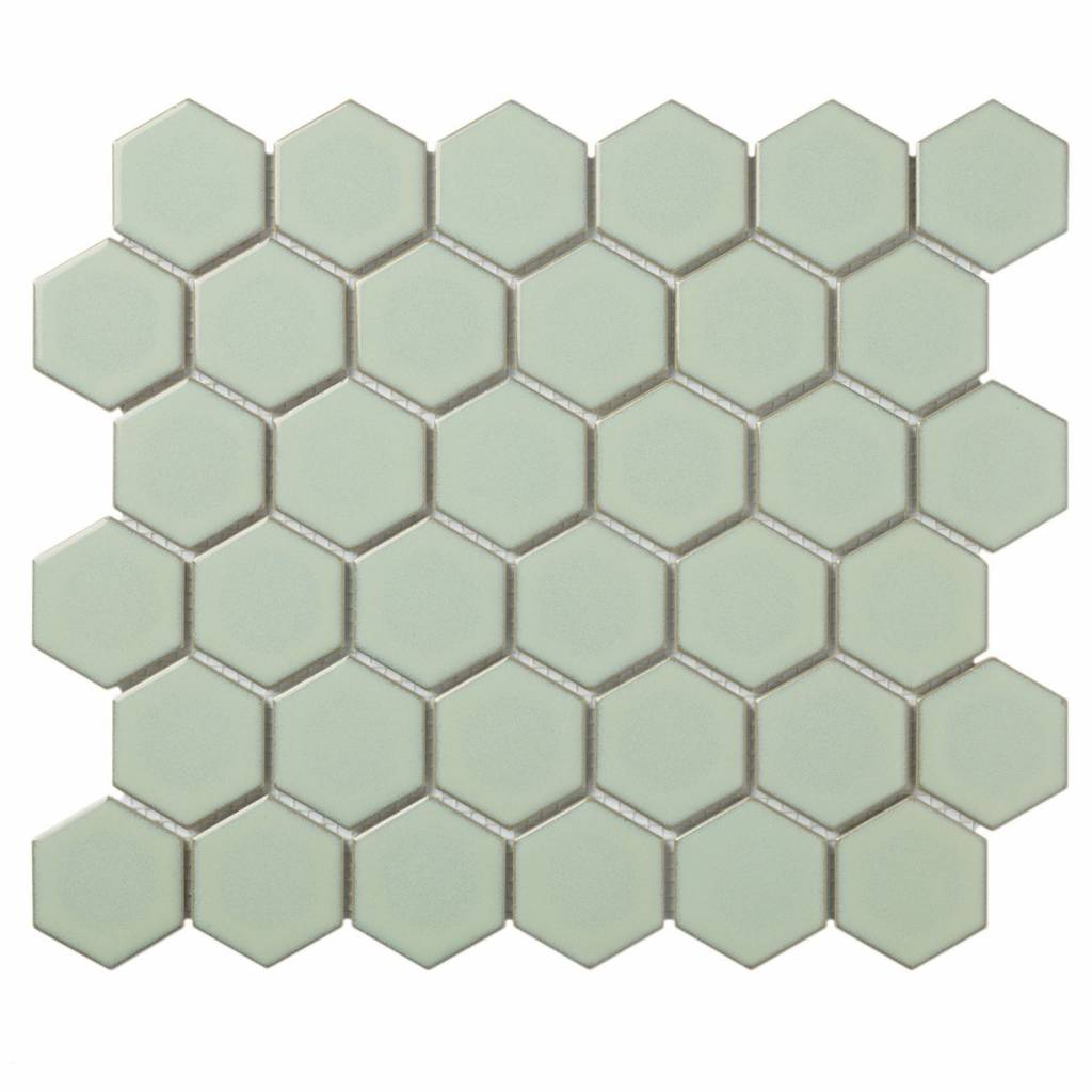 Mozaïek Barcelona 28.1x32.5 cm Geglazuurd Porselein Hexagon Glanzend Licht Groen Met Rand The Mosaic Factory