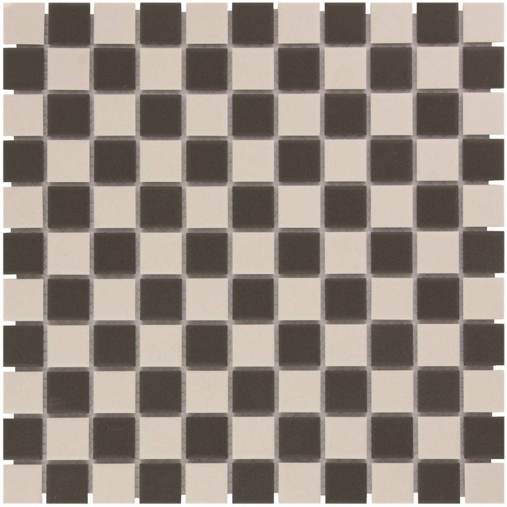 Mozaïek London 30x30 cm Onverglaasd Porselein, Mat Antislip En Wit En Zwart Dambord Mix The Mosaic Factory