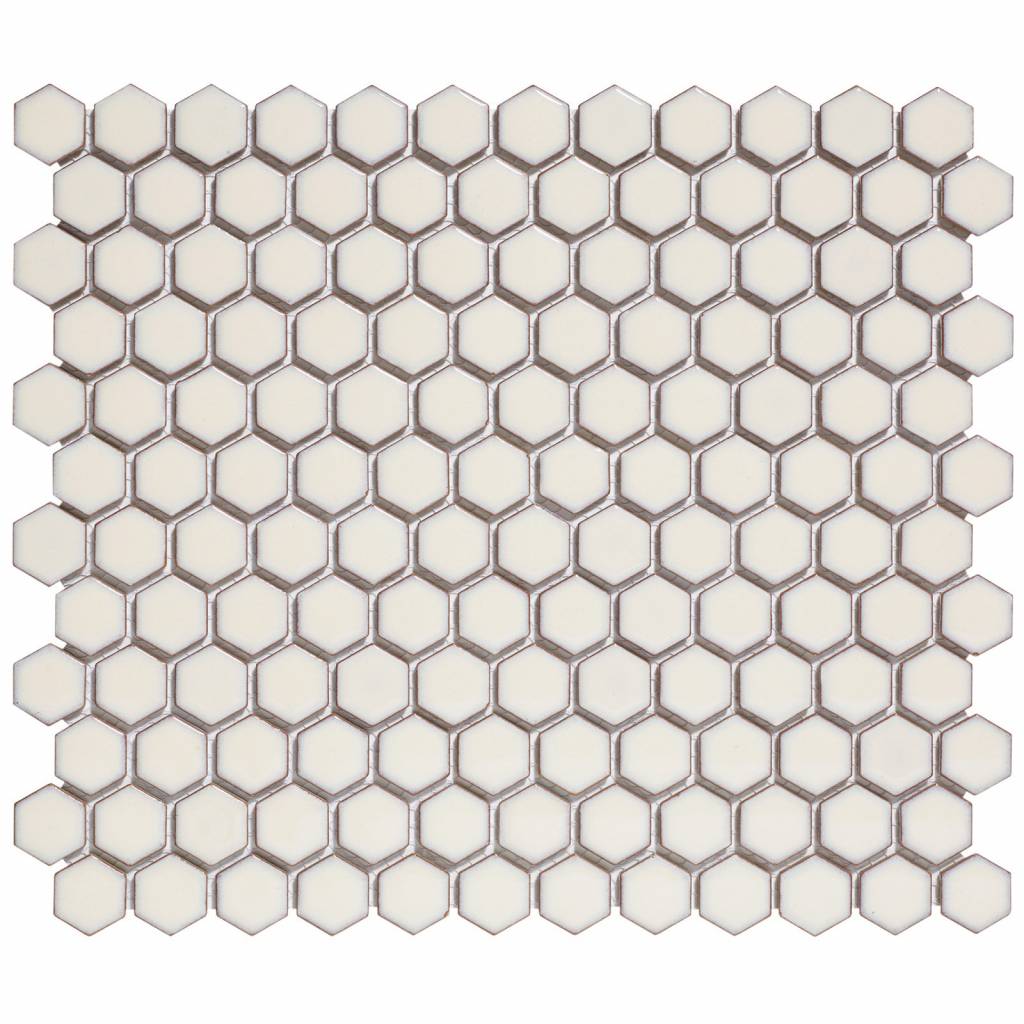 Mozaïek Barcelona 26x30 cm Geglazuurd Porselein Hexagon Glanzend Zacht Wit The Mosaic Factory