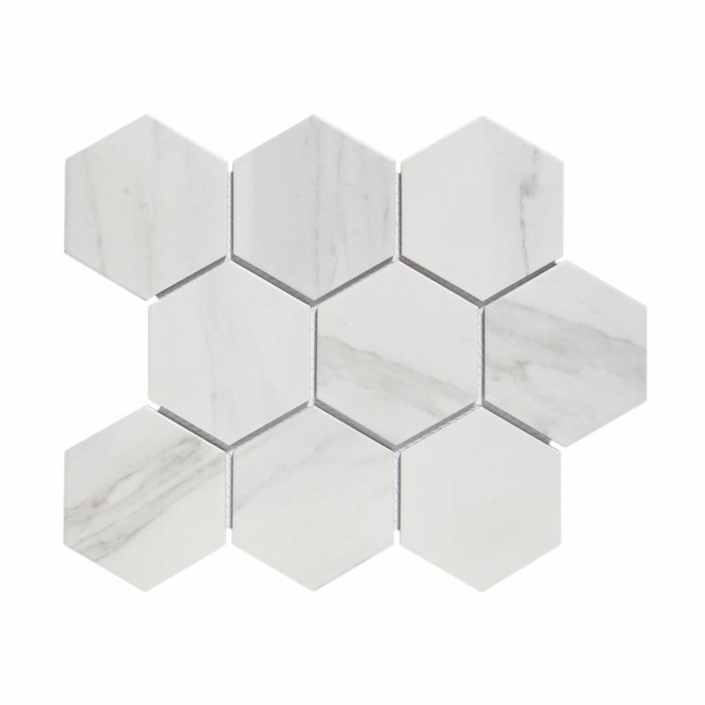 Mozaiek Hexagon Marmer Carrara 9.5x11 cm Mat Wit Prijs The Mosaic Factory 1 Mozaiek Hexagon Marmer Carrara 9.5x11 cm Mat Wit Prijs The Mosaic Factory
