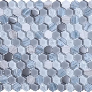 Mozaïek tegels Levend Grijs 30x30 - Hexagon Wandtegels Glas