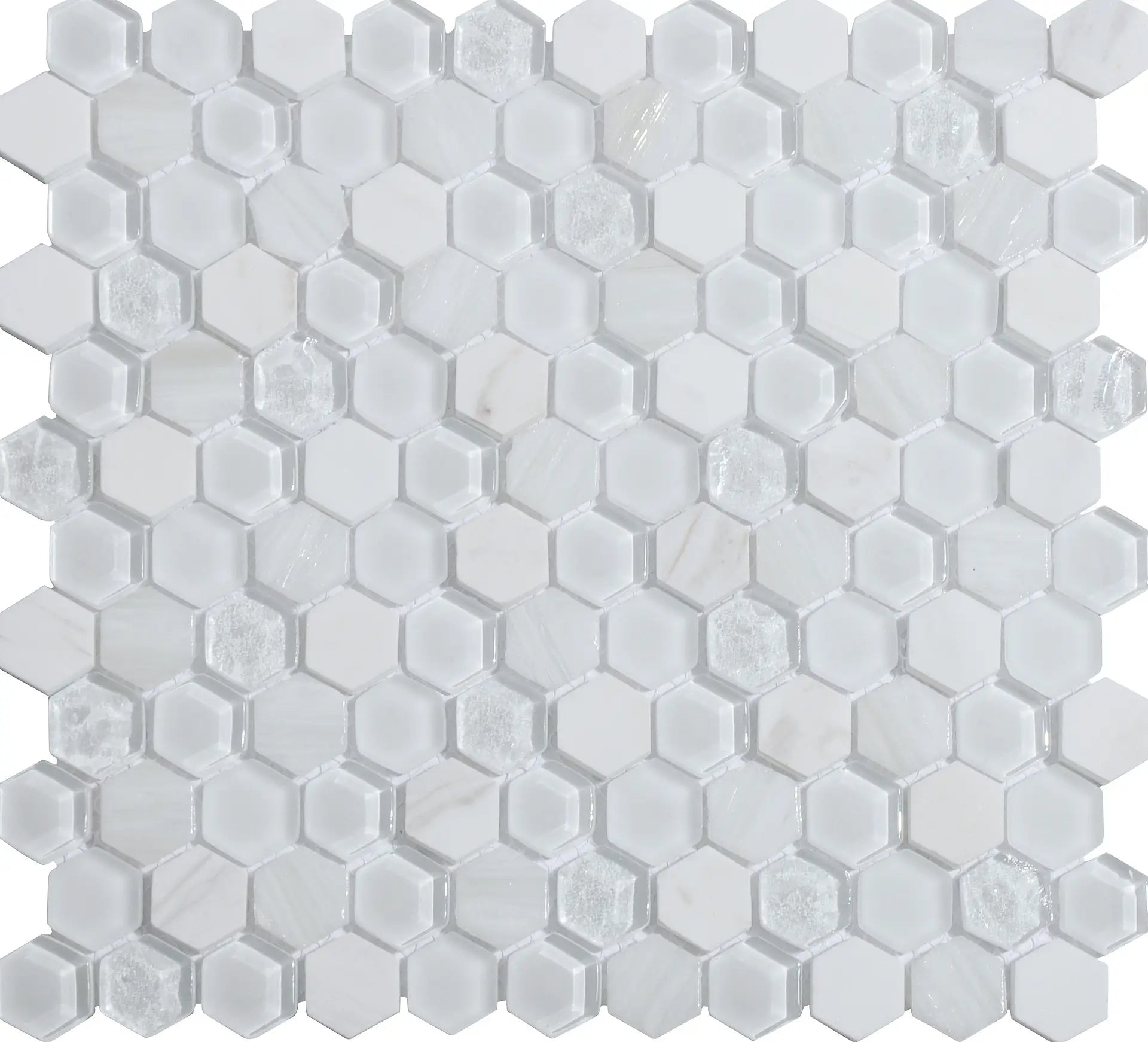 Mozaïek tegels Levend Wit 30x30 - Hexagon Wandtegels Glas 1 Mozaïek tegels Levend Wit 30x30 - Hexagon Wandtegels Glas