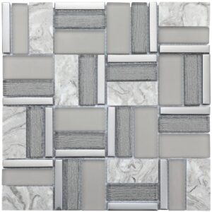 Mozaïek tegels Tijd Grijs 30x30 - Rechthoek Wandtegels Glas