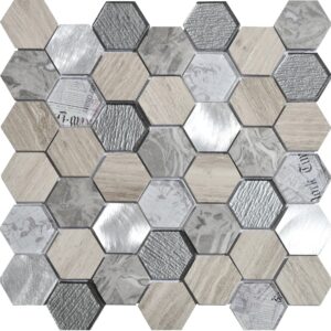 Mozaïek tegels Tour Grijs 30x30 - Hexagon Wandtegels Glas
