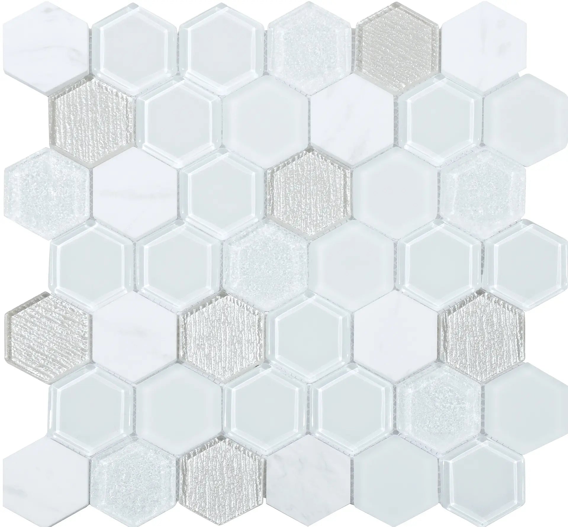 Mozaïek tegels Tour Wit 30x30 - Hexagon Wandtegels Glas 1 Mozaïek tegels Tour Wit 30x30 - Hexagon Wandtegels Glas